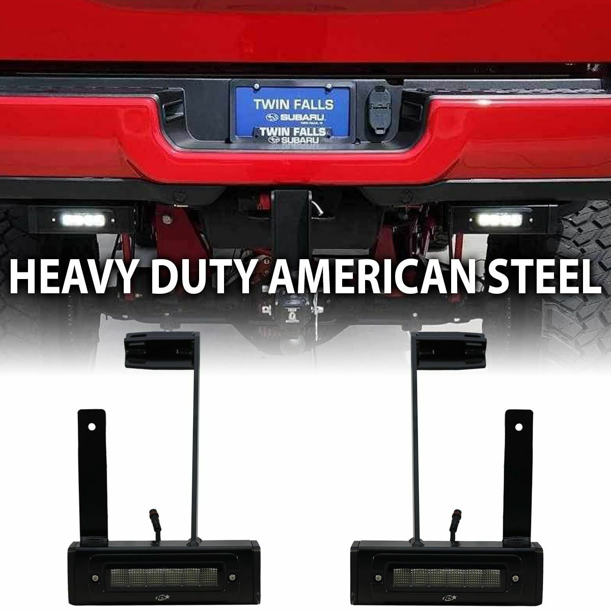 Race Sport Lighting 2013-Current Dodge Ram 2500 Hitch Bar Reverse 7in LED Flood Lighting Heavy Duty Bolt-On Blacked Out Kit with Heated Lens and Dual End Light Cap DHDHB17UP