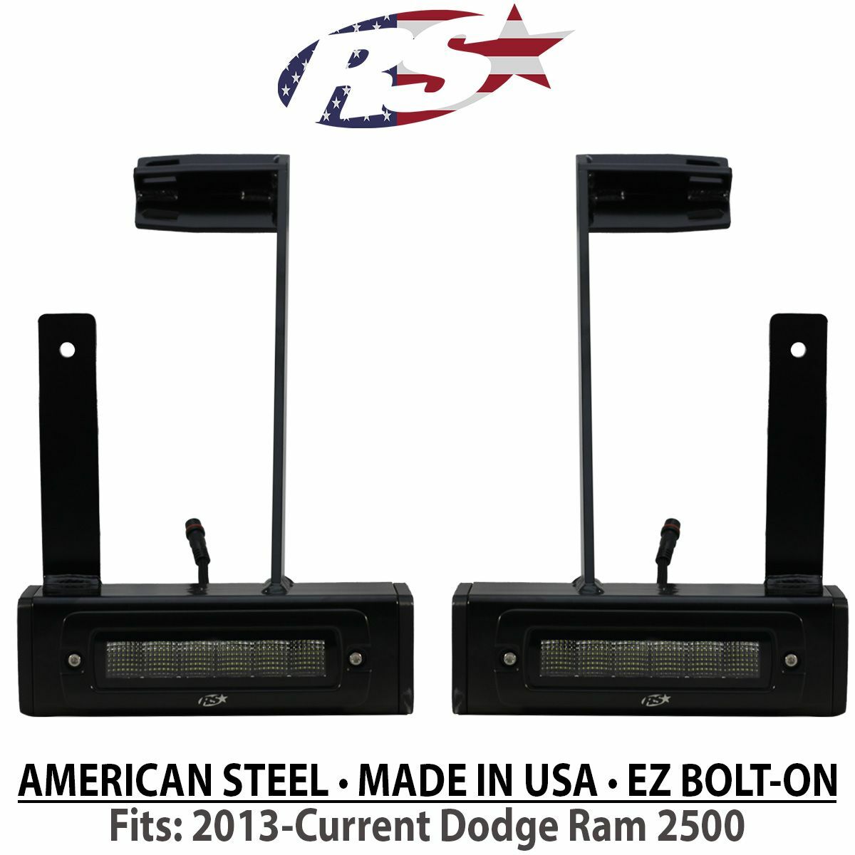 Race Sport Lighting 2013-Current Dodge Ram 2500 Hitch Bar Reverse 7in LED Flood Lighting Heavy Duty Bolt-On Blacked Out Kit with Heated Lens and Dual End Light Cap DHDHB17UP