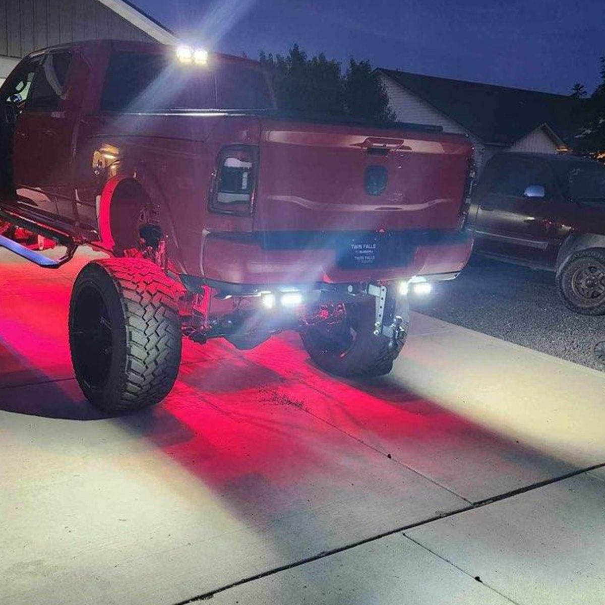 Race Sport Lighting 2013-Current Dodge Ram 2500 Hitch Bar Reverse 7in LED Flood Lighting Heavy Duty Bolt-On Blacked Out Kit with Heated Lens and Dual End Light Cap DHDHB17UP