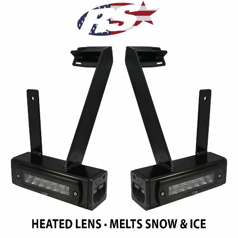 Race Sport Lighting 2013-Current Dodge Ram 2500 Hitch Bar Reverse 7in LED Flood Lighting Heavy Duty Bolt-On Blacked Out Kit with Heated Lens and Dual End Light Cap DHDHB17UP