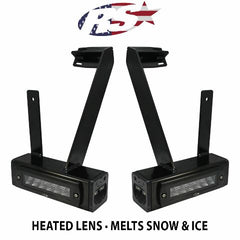 Race Sport Lighting 2013-Current Dodge Ram 2500 Hitch Bar Reverse 7in LED Flood Lighting Heavy Duty Bolt-On Blacked Out Kit with Heated Lens and Dual End Light Cap DHDHB17UP