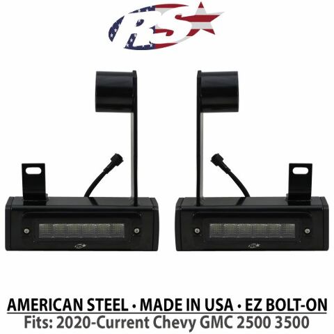 Race Sport Lighting 2020-Current Chevy GMC 2500 3500 Hitch Bar Reverse 7in LED Flood Lighting Heavy Duty Bolt-On Blacked Out Kit with Heated Lens and Dual End Light Cap GMHB20UP