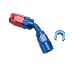 Russell 611260 Hose End. 5/16 inch SAE Quick Disc. Fml to #6 Hose. 45?. Red/Blu Anodized