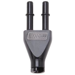 Russell 644163 Y-block adapter. 3/8 inch SAE quick disconnect female to 2X 3/8 inch SAE QD male. B