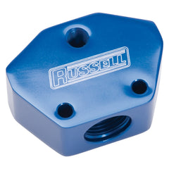 Russell 650410 Blue Anodized Billet Y Block With -10 Inlet And -8 Outlet