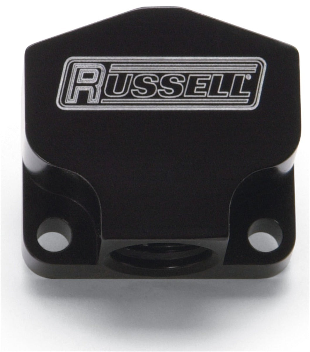 Russell 650413 Billet Y-Block. #10 AN inlet and #8 outlet. Black anodized.