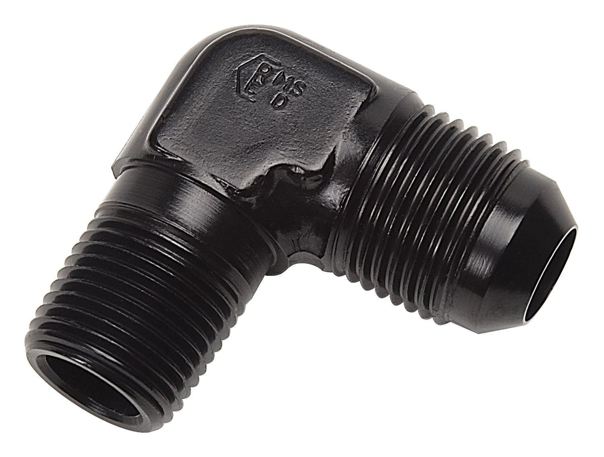 Russell 660913 Adapter Fitting -16 AN Flare to 1 inch NPT 90 deg Black Anodize