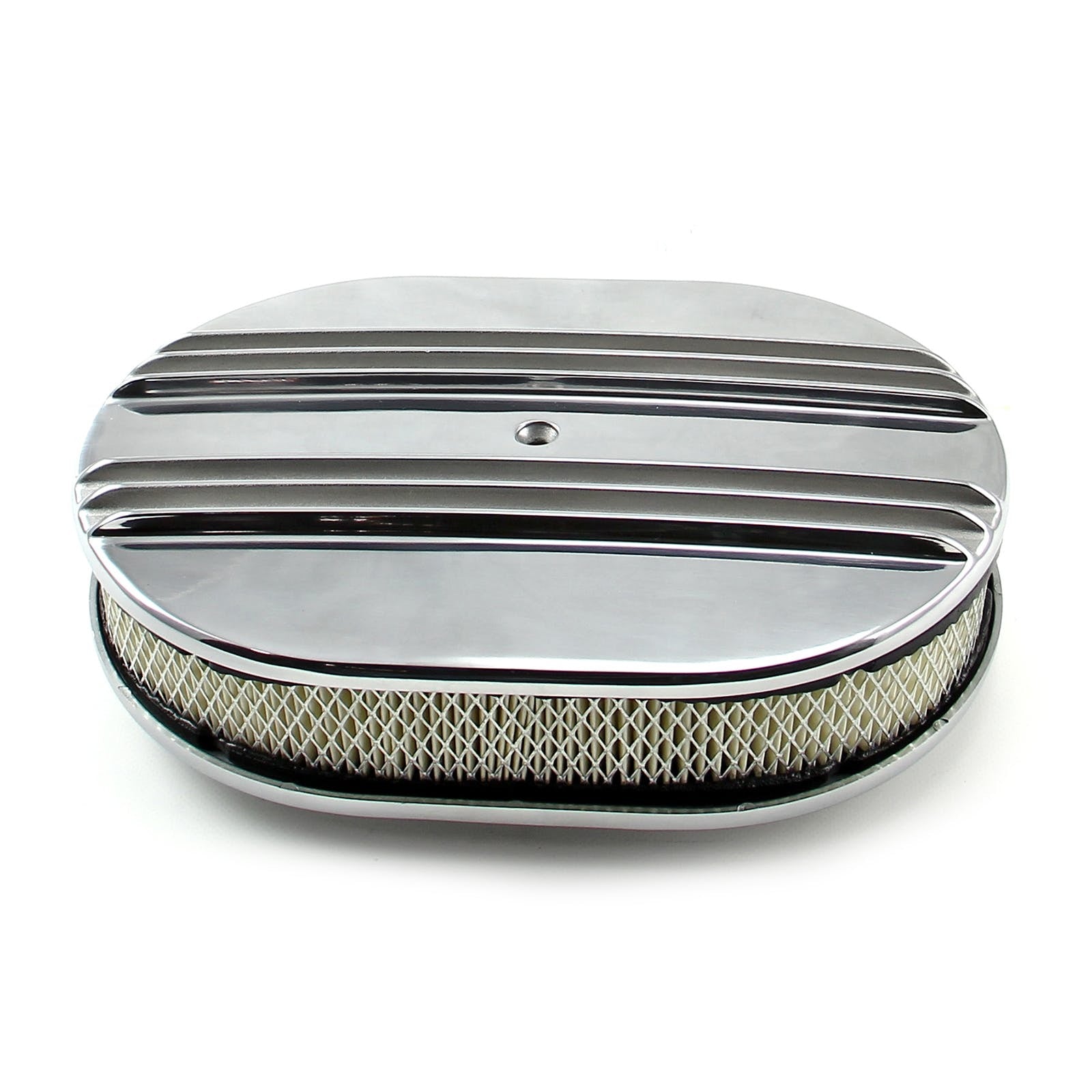 Speedmaster PCE104.1011 12 x 2 Oval Classic Center Finned Polished Aluminum Air Cleaner Kit