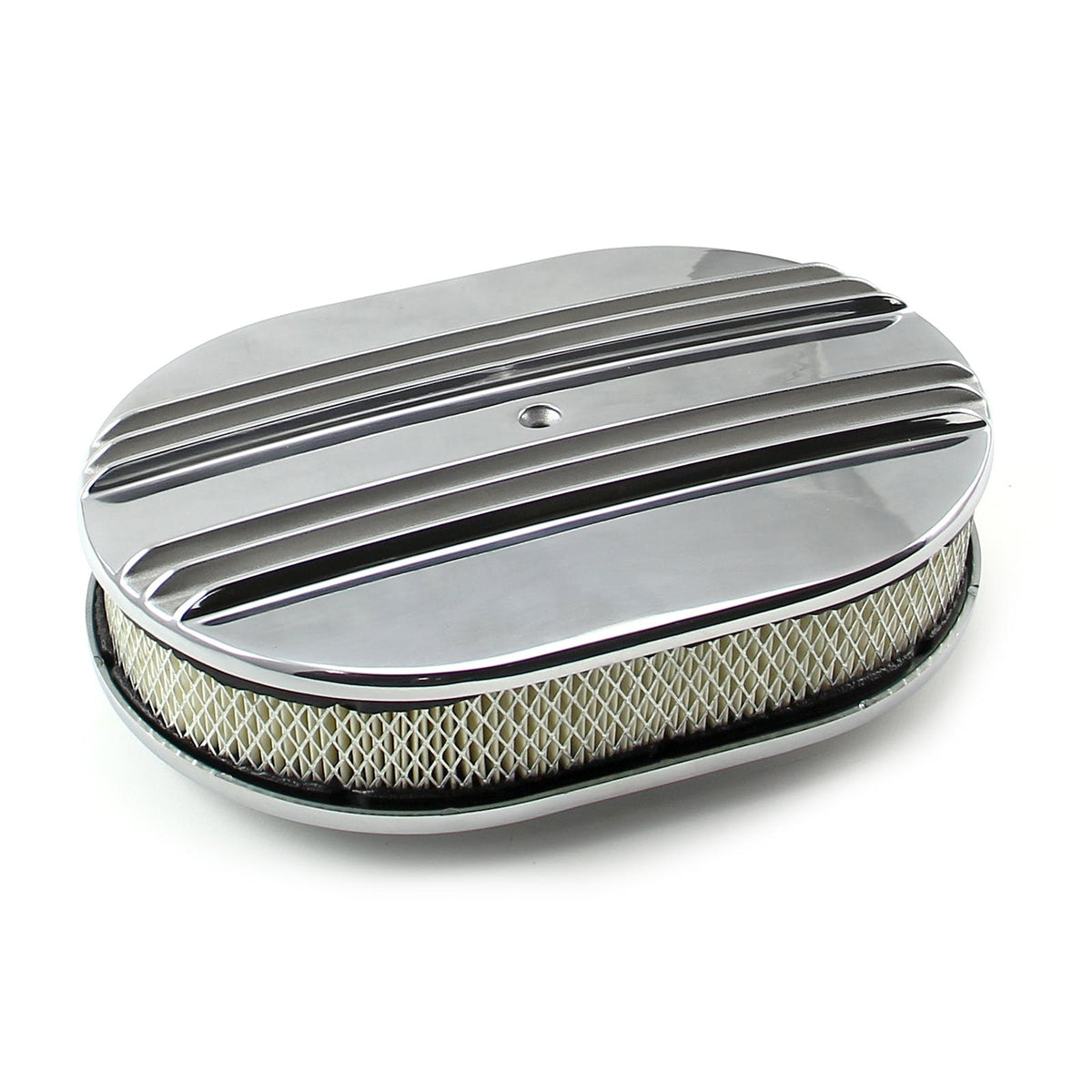 Speedmaster PCE104.1011 12 x 2 Oval Classic Center Finned Polished Aluminum Air Cleaner Kit