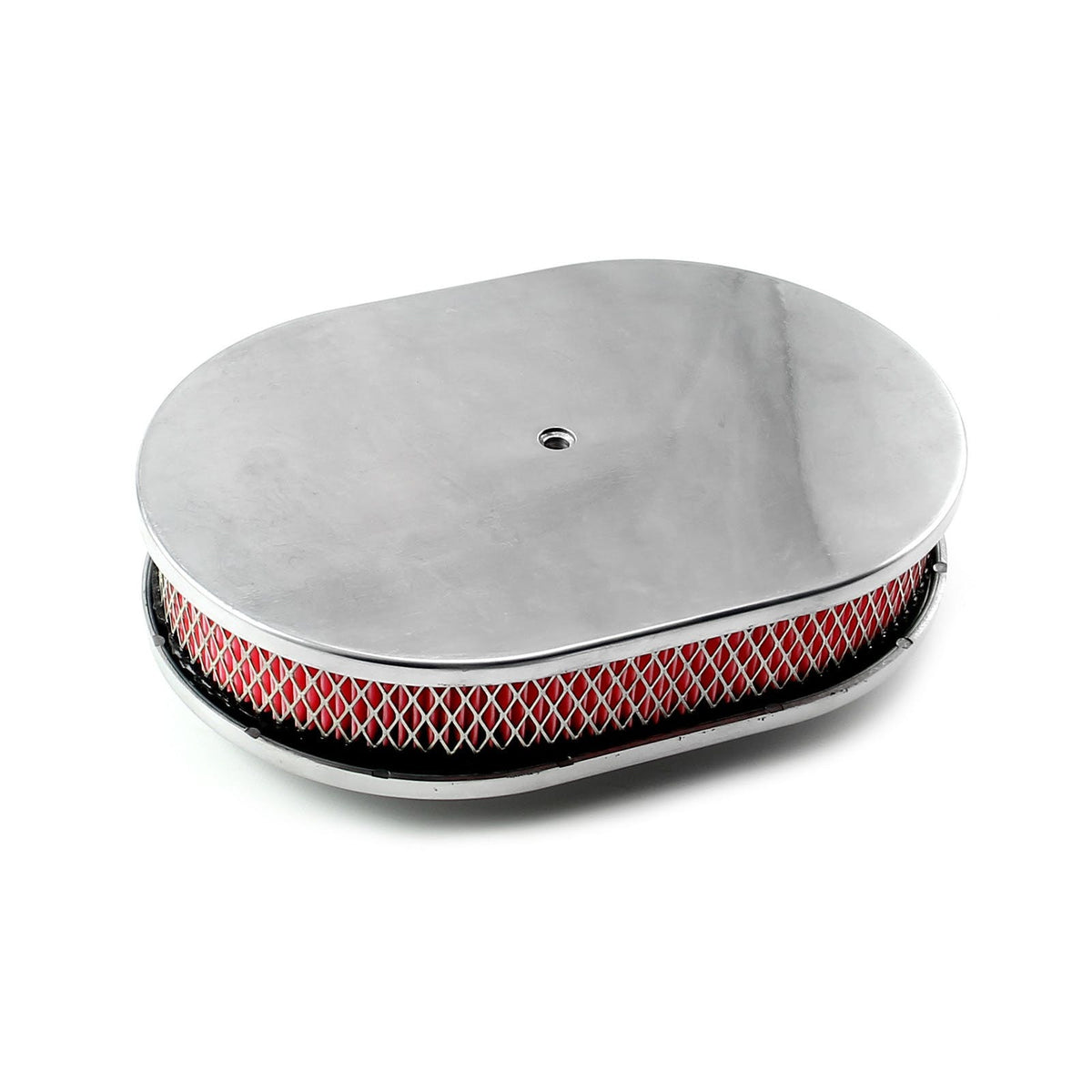 Speedmaster PCE104.1018 12 x 2 Oval Plain Polished Aluminum Air Cleaner Kit - Red Filter