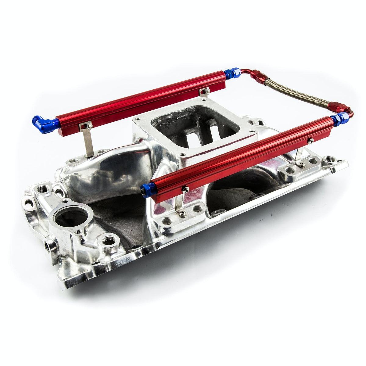 Speedmaster PCE148.1064 Rect Port Dominator w/Fuel Rail High Rise Intake Manifold Polished