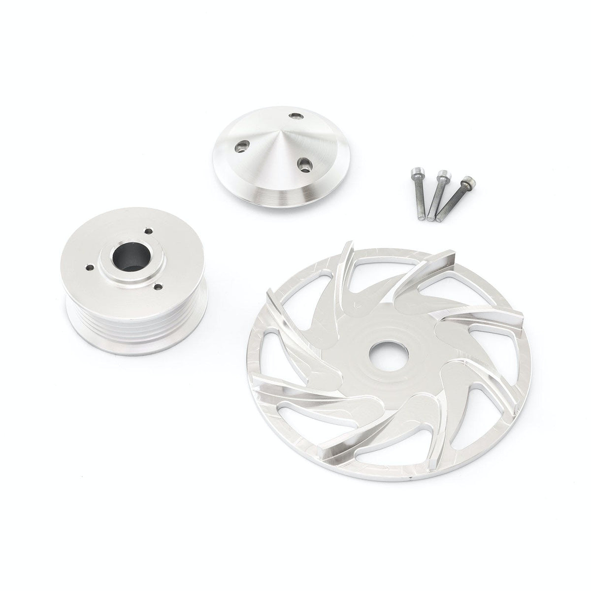 Speedmaster PCE238.1004 Six Groove Serpentine Silver Billet Alternator Pulley and Fan Kit