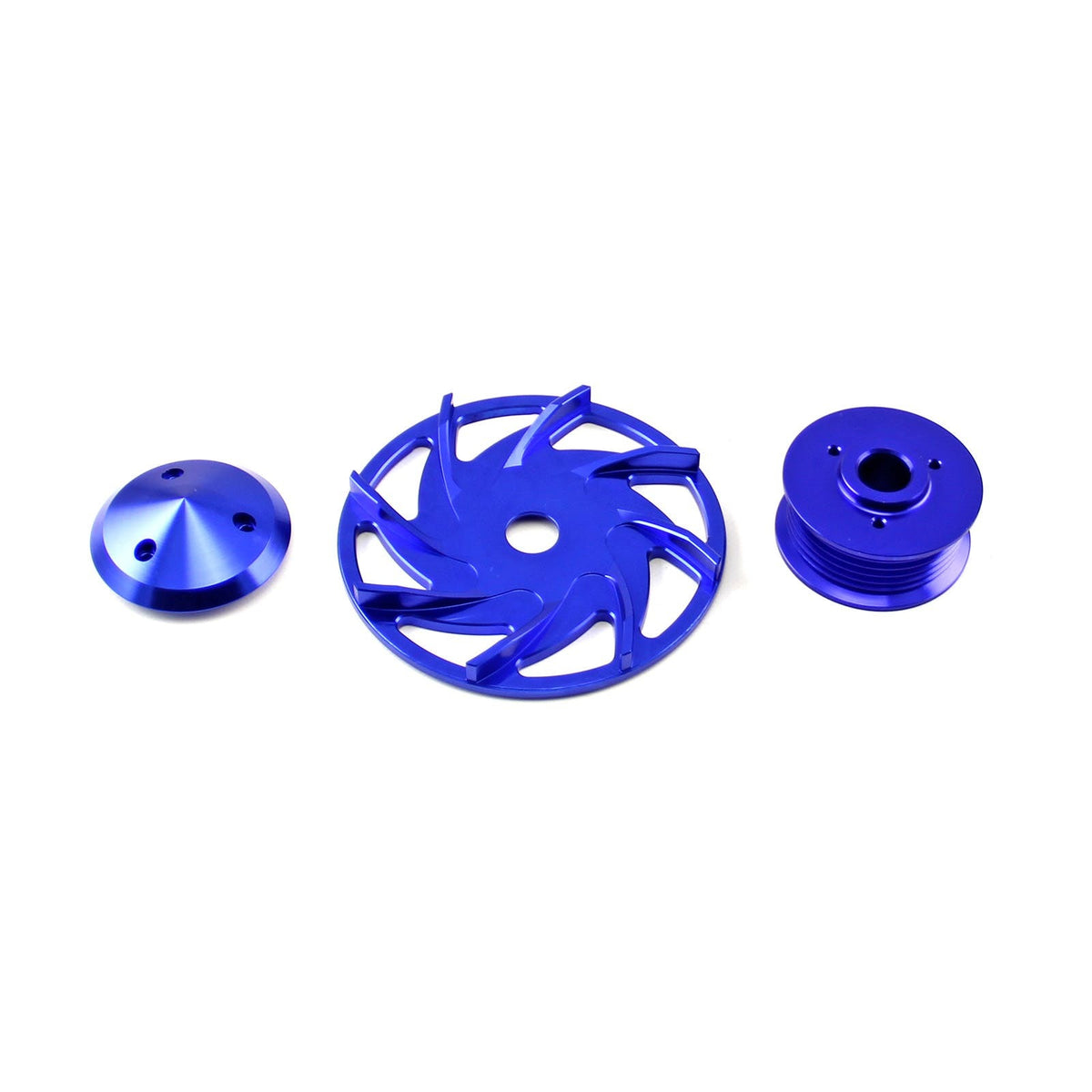 Speedmaster PCE238.1006 6 Groove Serpentine Blue Billet Alternator Pulley and Fan Kit