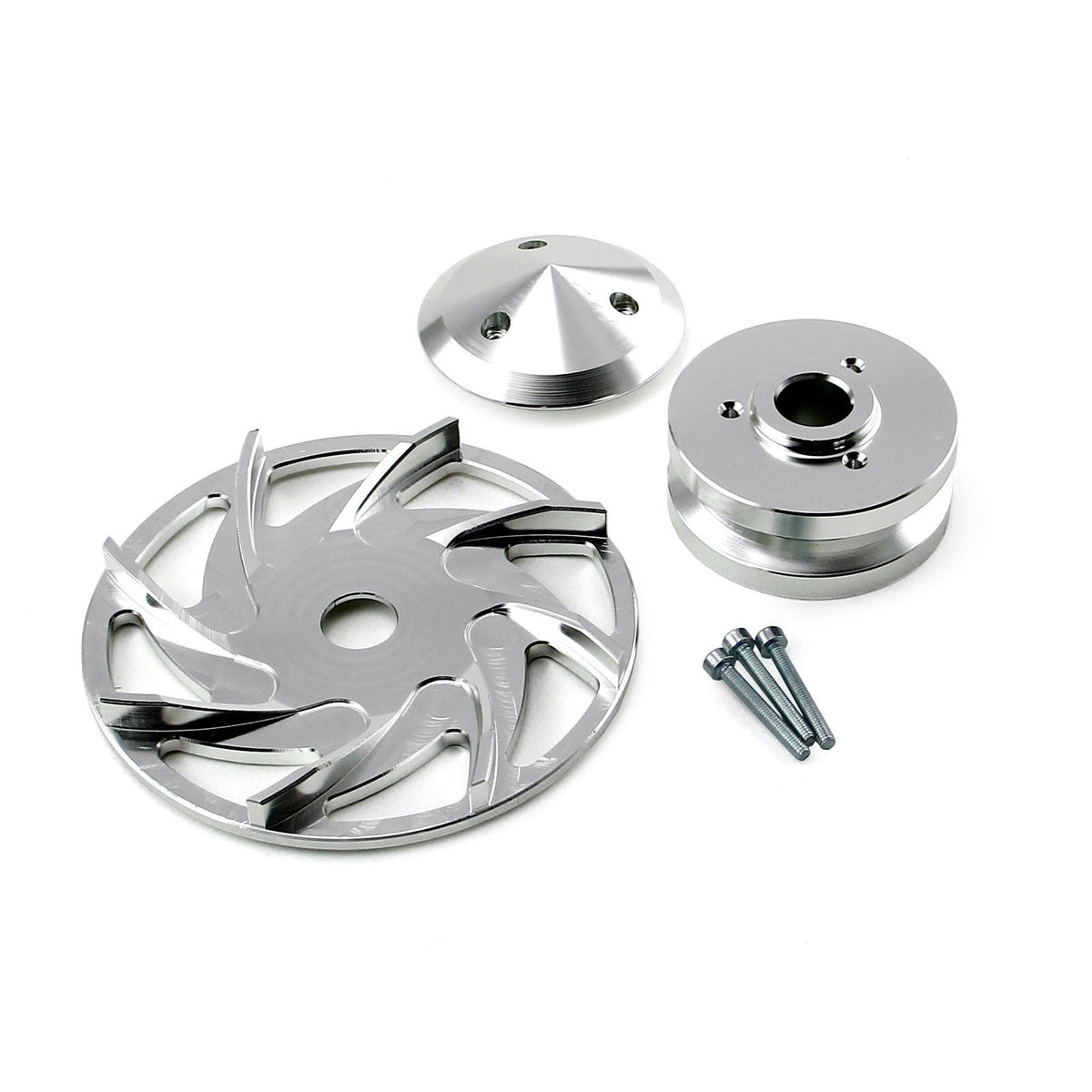 Speedmaster PCE238.1007 Single V Groove Silver Billet Alternator Pulley and Fan Kit