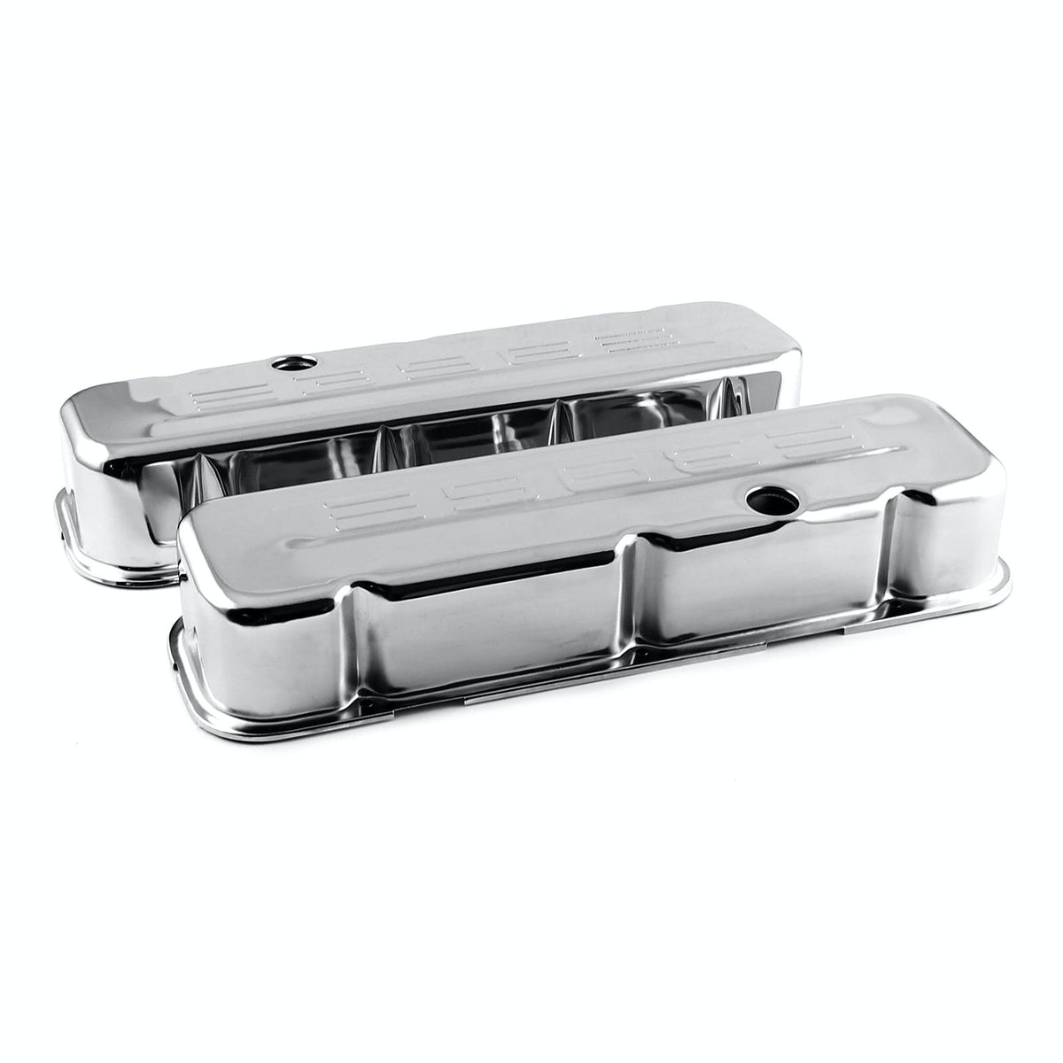 Speedmaster PCE314.1004.04 Chrome 396 Stamped Steel Valve Covers - Tall w/ Baffled Hole