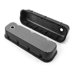 Speedmaster PCE314.1028.03 Black Finned Aluminum Valve Covers - Tall w/ Hole