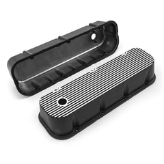 Speedmaster PCE314.1028.03 Black Finned Aluminum Valve Covers - Tall w/ Hole