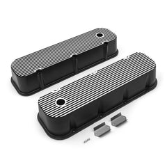 Speedmaster PCE314.1028.03 Black Finned Aluminum Valve Covers - Tall w/ Hole
