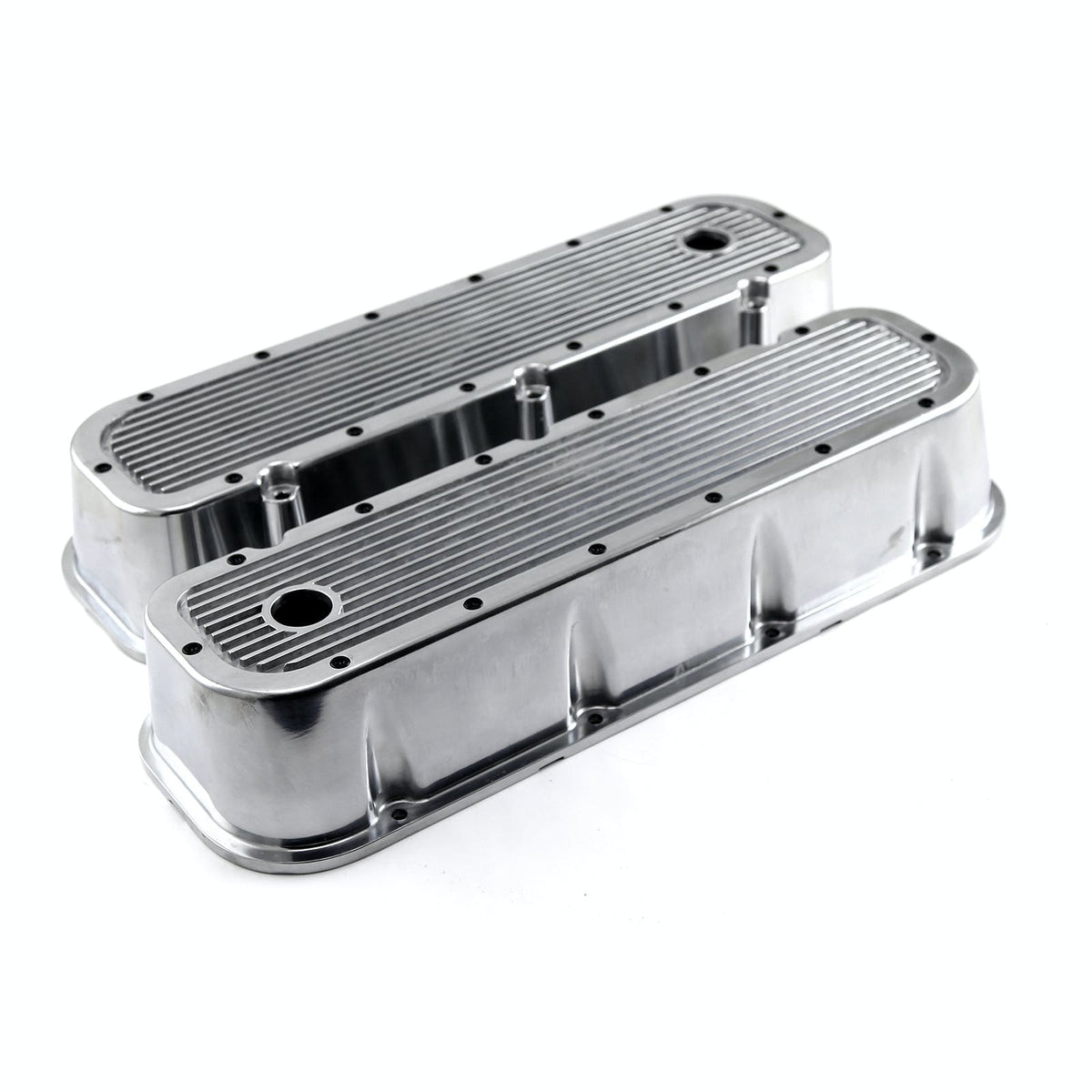 Speedmaster PCE314.1028.09 Polished Ribbed Aluminum Valve Covers - Tall w/Hole