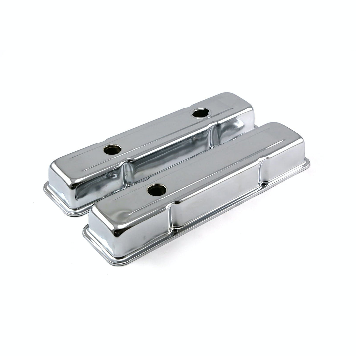 Speedmaster PCE314.1057 OEM-Style Chrome Steel Valve Covers - Short w/ Baffled Hole