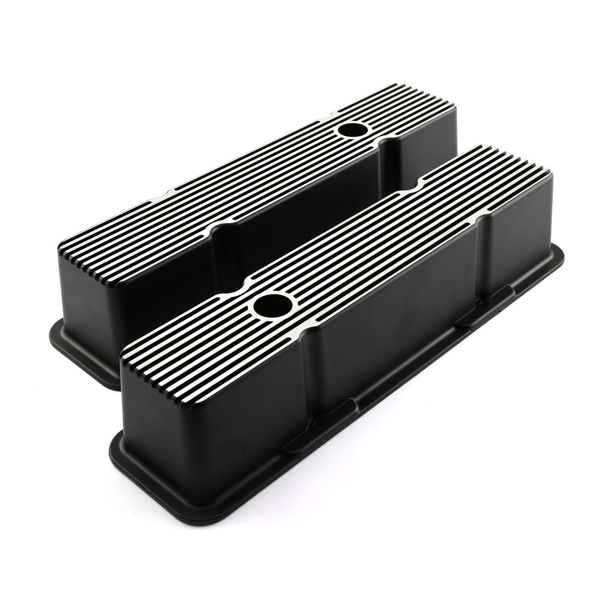 Speedmaster PCE314.1070.04 Black Aluminum Ribbed Valve Covers Tall w/Hole