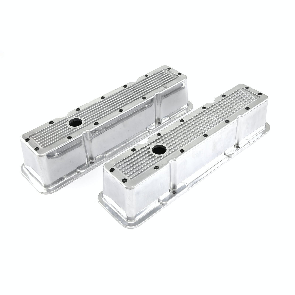 Speedmaster PCE314.1070.08 Polished Ribbed Aluminum Valve Covers - Tall w/Hole