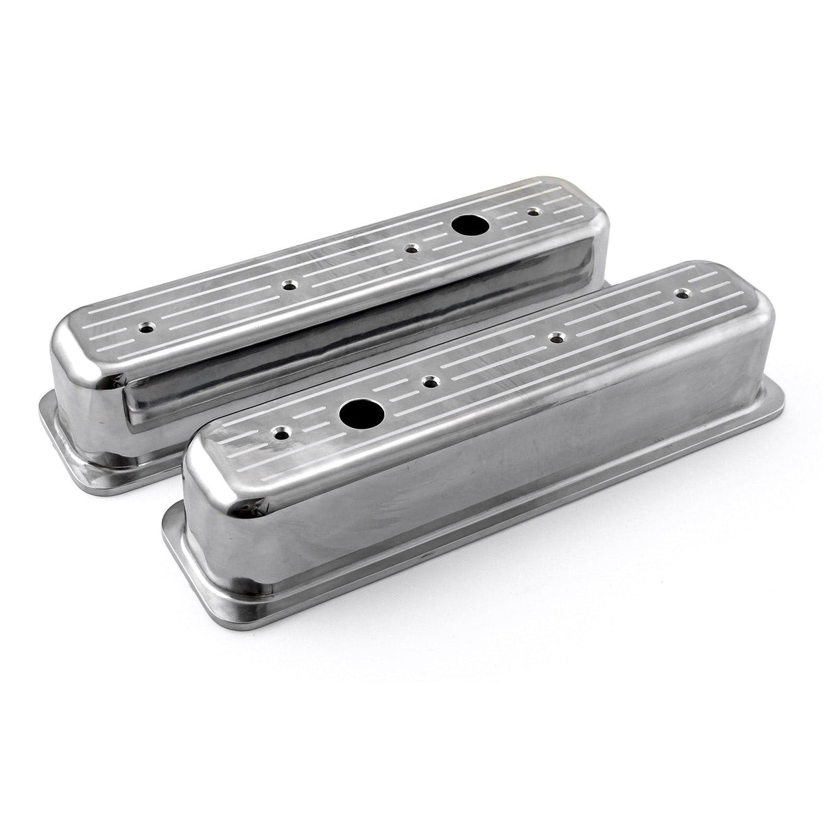 Speedmaster PCE314.1075.03 Center Bolt Polished Aluminum Ball Milled Valve Covers Tall w/Hole