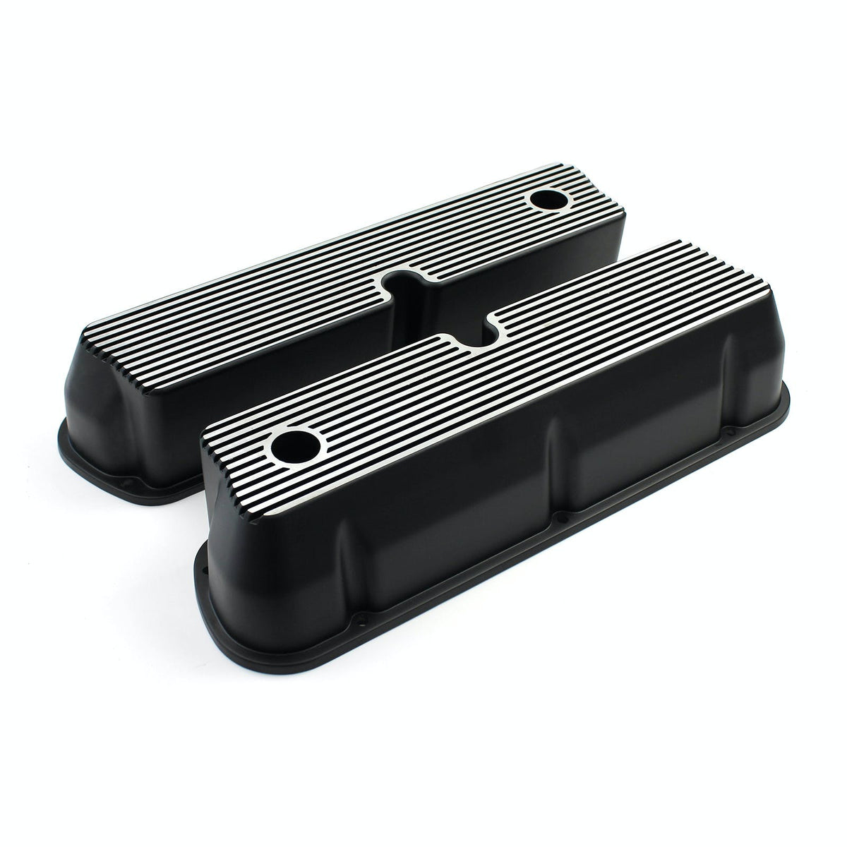 Speedmaster PCE314.1083.06 Black Aluminum Ribbed Valve Covers Tall w/Hole