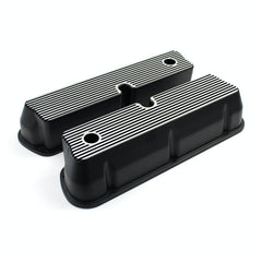 Speedmaster PCE314.1083.06 Black Aluminum Ribbed Valve Covers Tall w/Hole