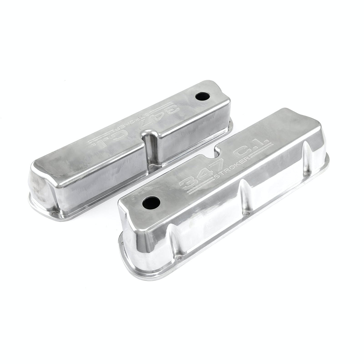 Speedmaster PCE314.1083.09 Polished Alum. 347 Stroker Valve Covers Tall w/Hole