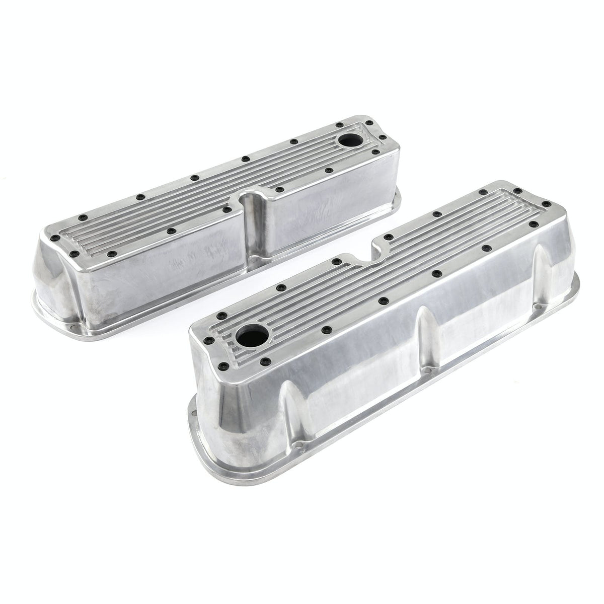 Speedmaster PCE314.1083.11 Polished Ribbed Aluminum Valve Covers - Tall w/Hole