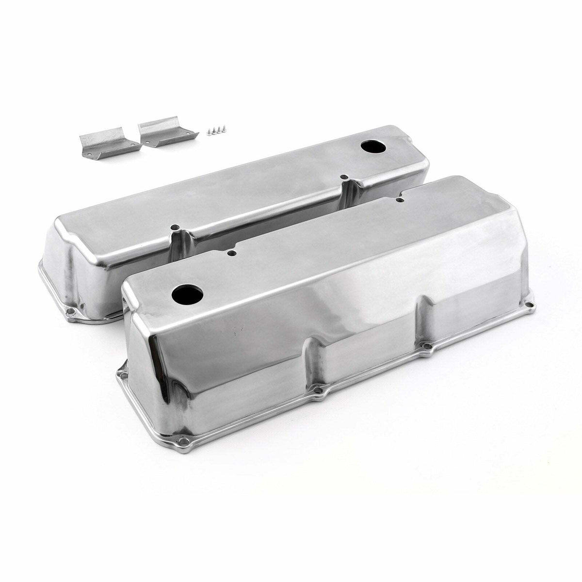 Speedmaster PCE314.1088 Polished Aluminum Plain Valve Covers - Tall w/ Hole