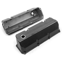 Speedmaster PCE314.1088.05 Black Finned Aluminum Valve Covers - Tall w/ Hole