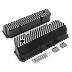 Speedmaster PCE314.1088.05 Black Finned Aluminum Valve Covers - Tall w/ Hole