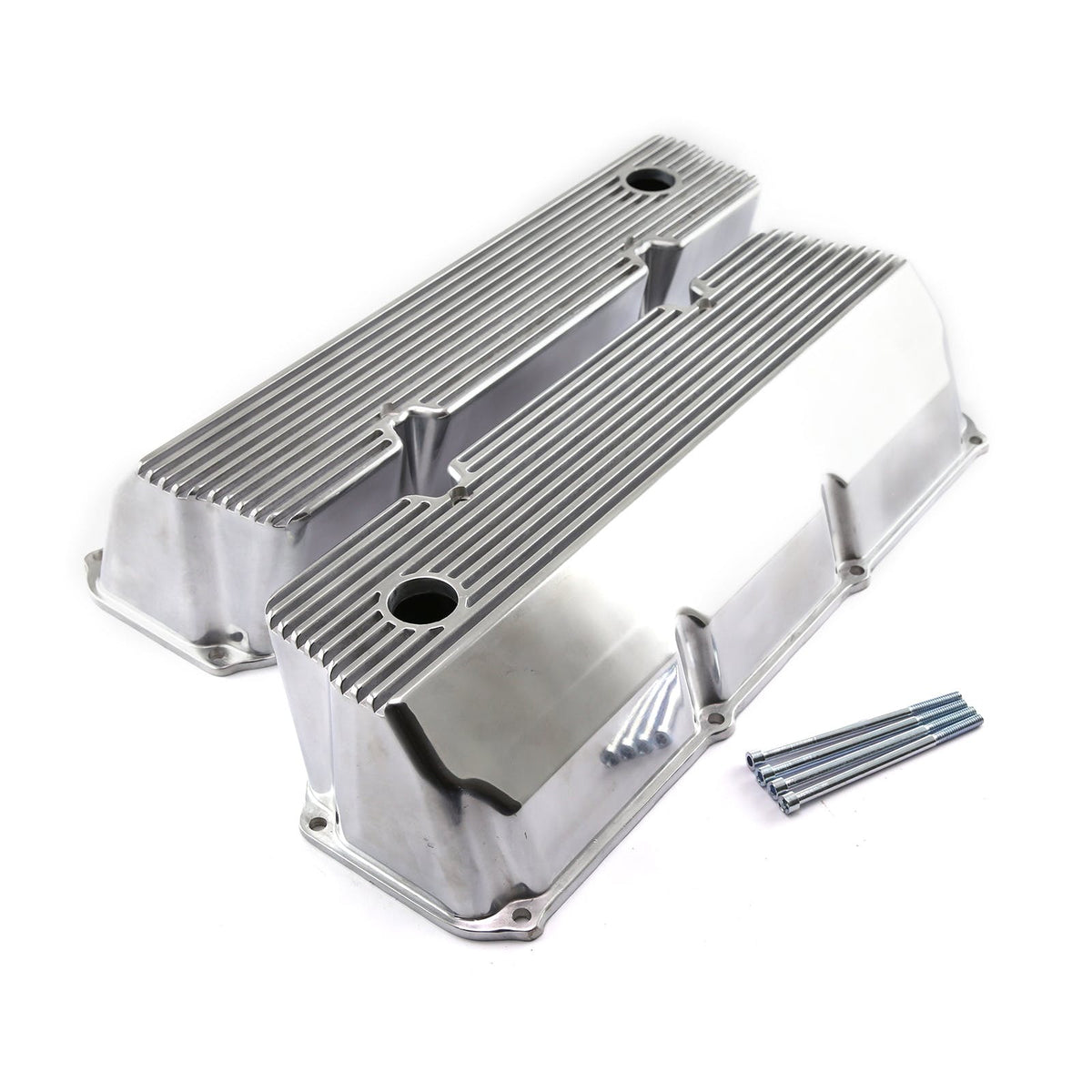 Speedmaster PCE314.1088.08 Polished Aluminum Finned Valve Covers - Tall w/Hole