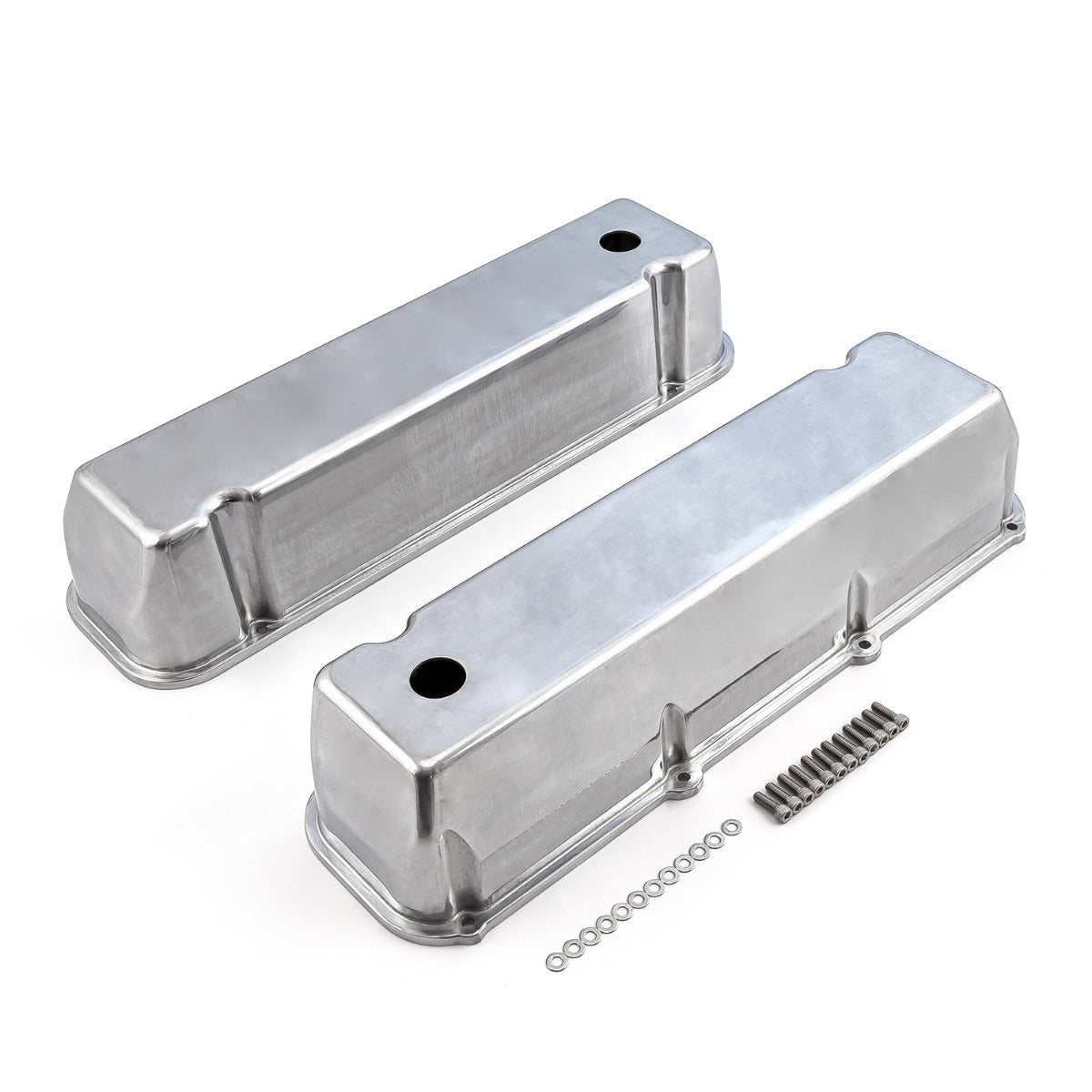Speedmaster PCE314.1091 Polished Aluminum Plain Valve Covers - Tall w/ Hole
