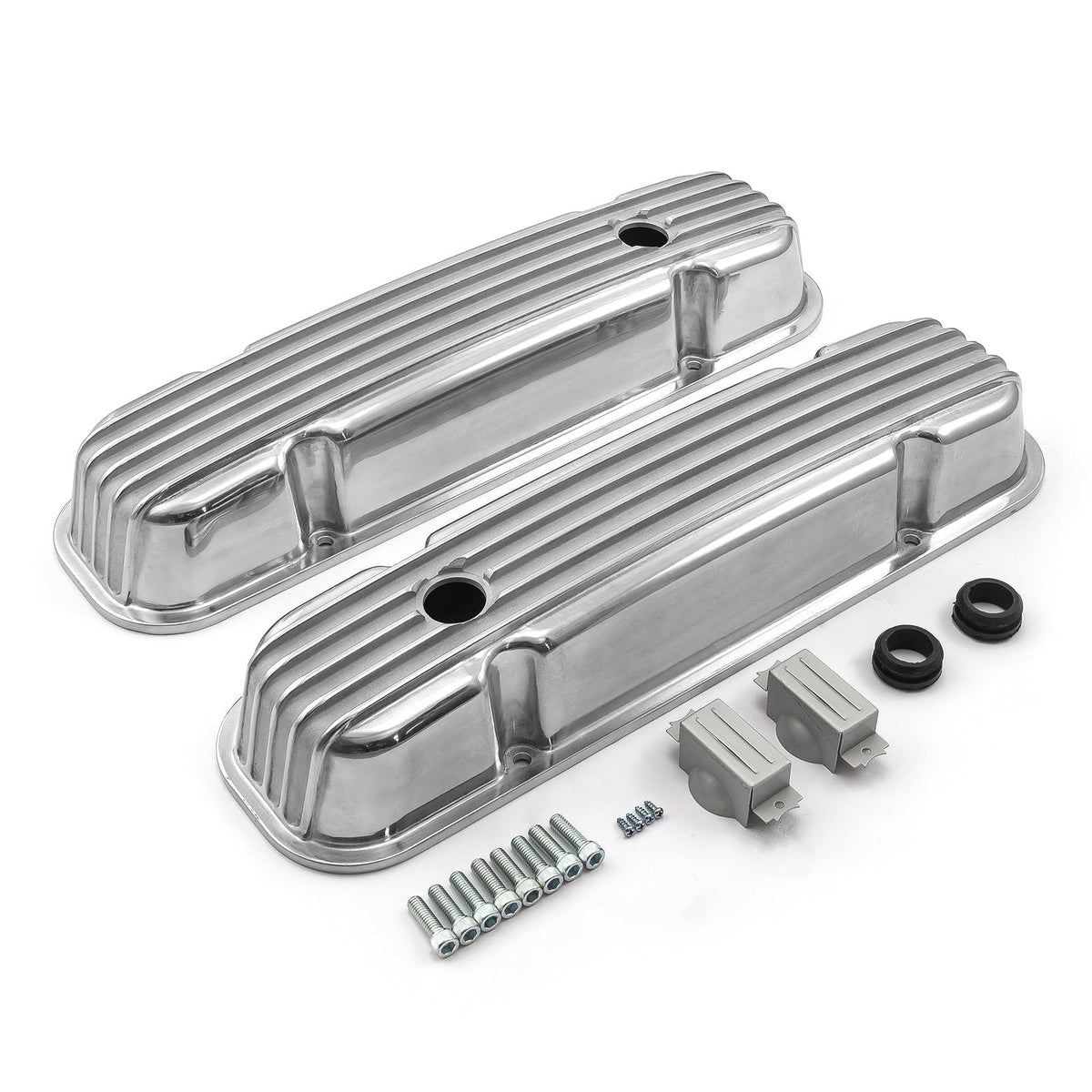 Speedmaster PCE314.1162 Polished Nostalgic Finned Aluminum Valve Covers w/Hole