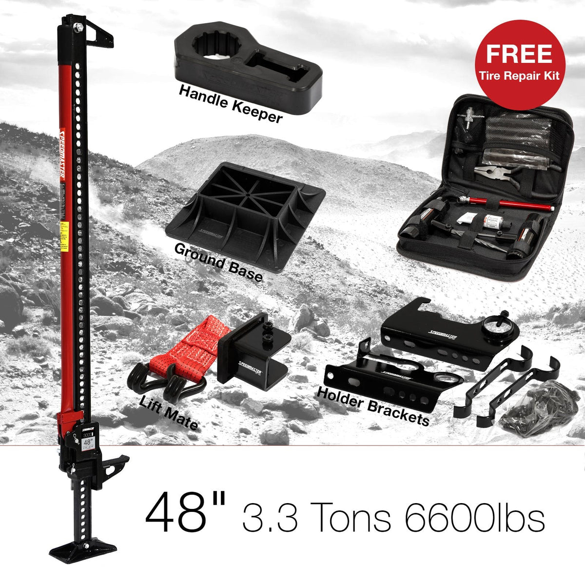 Speedmaster PCE555.1004 48 Farm Jack High Lift 6in1 Super Combo Kit [3.3 Tons 6600lbs]