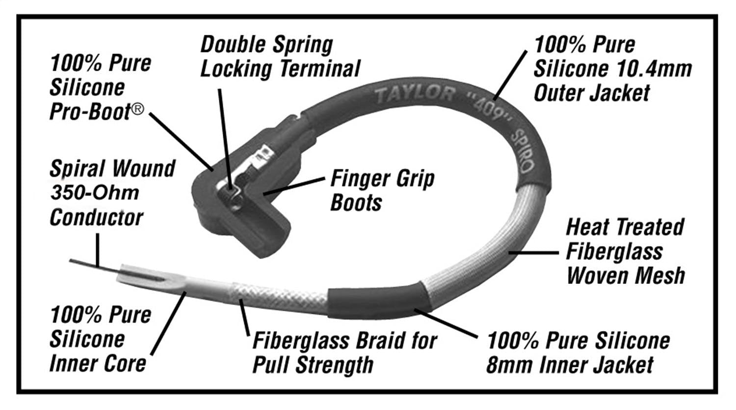 Taylor Cable Products 79058 409 Spiro-Pro race fit black