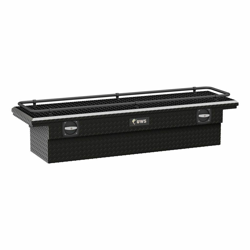 UWS GLOSS BLACK ALUMINUM 69" SECURE LOCK CROSSOVER TRUCK TOOL BOX, LOW PROFILE, RAIL SL-69-LP-BLK-R