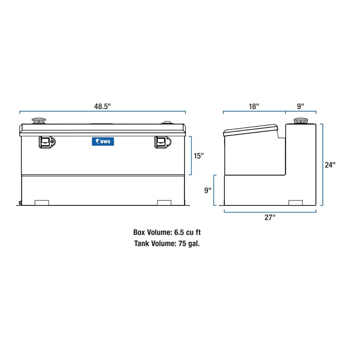 UWS ST-75-COMBO-W 85 Gallon L Tank  Steel White