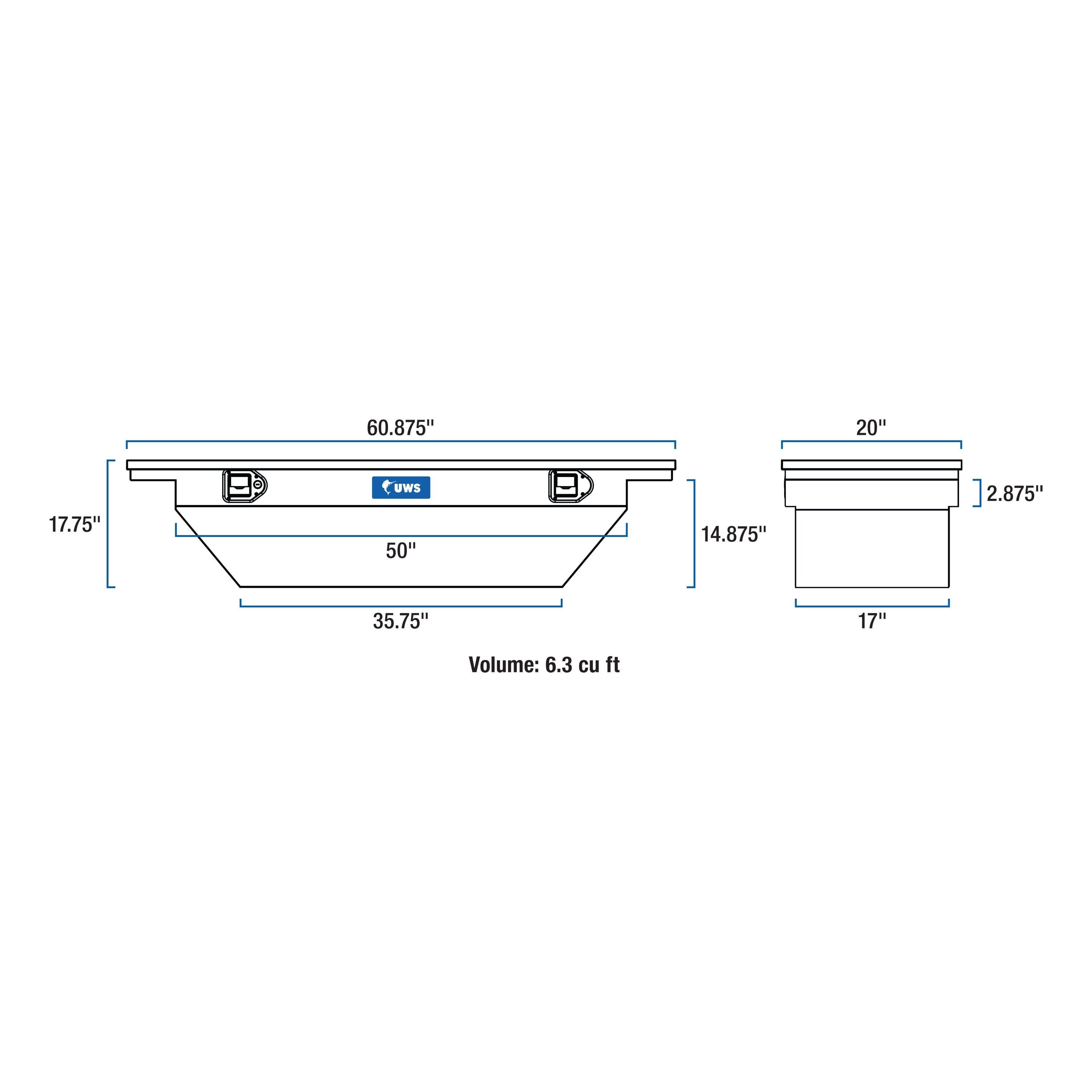 UWS TBS-60-A-LP-BLK 60 inch Aluminum Single Lid Crossover Toolbox Low Profile Angled Black