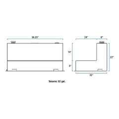 UWS TT-50-L-T-P-BLK Aluminum Transfer Tank 50 Gallon L-Tank Black