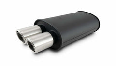 Vibrant Performance - 12311- STREETPOWER FLAT BLACK Oval Muffler with Dual 304SS Brushed Tips; Inlet ID: 3.00 in (76.2mm) Tip OD: 3.00 in (76.2mm); Muffler Body Size: 9 inW x 5 inH x 15 inL; Tip Location: Center of End Cap