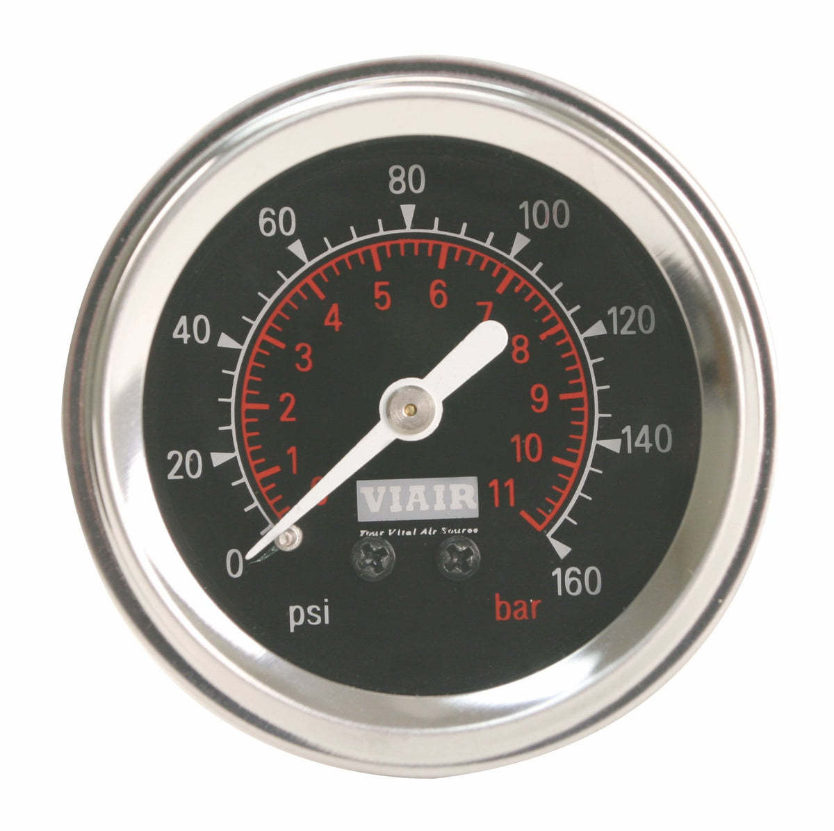 VIAIR 90085 1.5in Single Needle Gauge Black Face  No Light  160 PSI