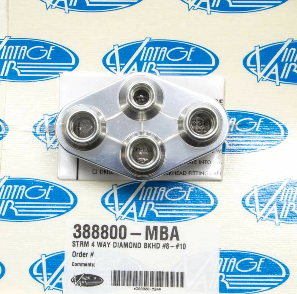 VINTAGE AIR 4 Way Diamond Bulkhead #8 and #10 O-Ring 388800-MBA