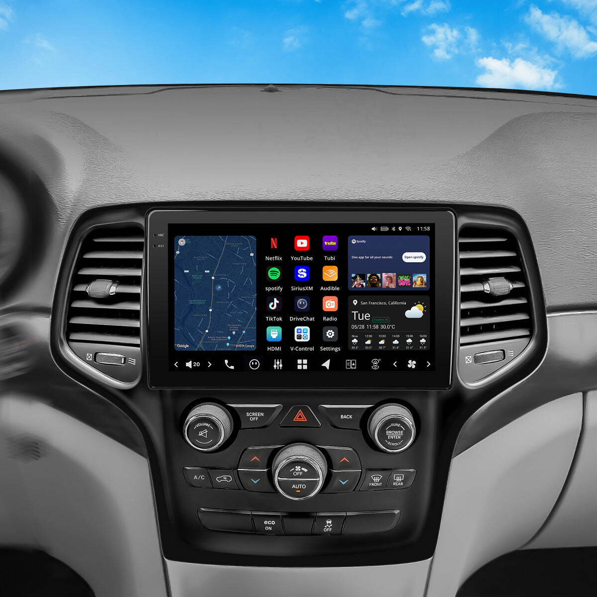 VINLAND VISION 9" Custom-Fit Car Stereo for Jeep Grand Cherokee 5" Screen 2014-2020 - Mirror Chrome V13GC209N-MRR-CH3