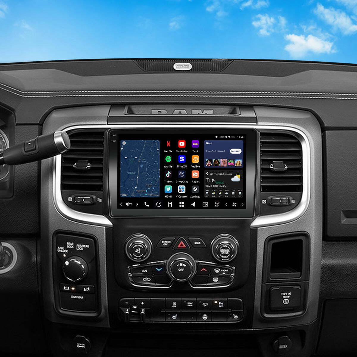 VINLAND VISION 9" Custom-Fit Car Stereo for Dodge Ram Auto AC 2013-2018 - Mirror Chrome V13R1A09N-MRR-CH3