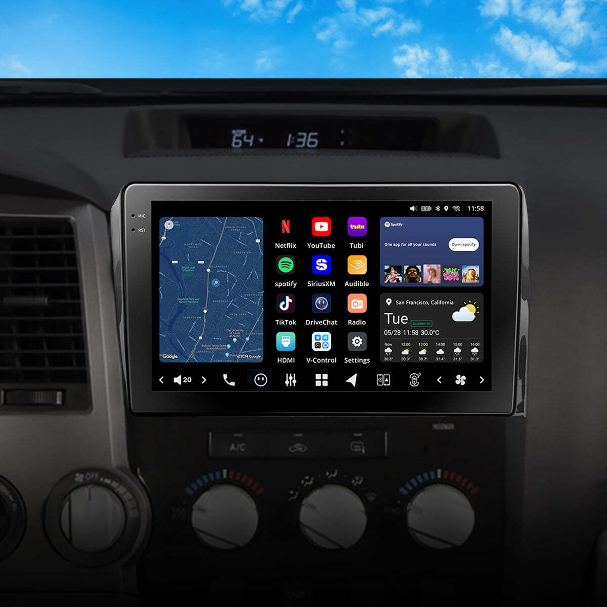 VINLAND VISION 10" Custom-Fit Car Stereo for Toyota Tundra 2007-2013 / Sequoia 2008-2021 - Mirror Black V13TU111N-MRR-TO3
