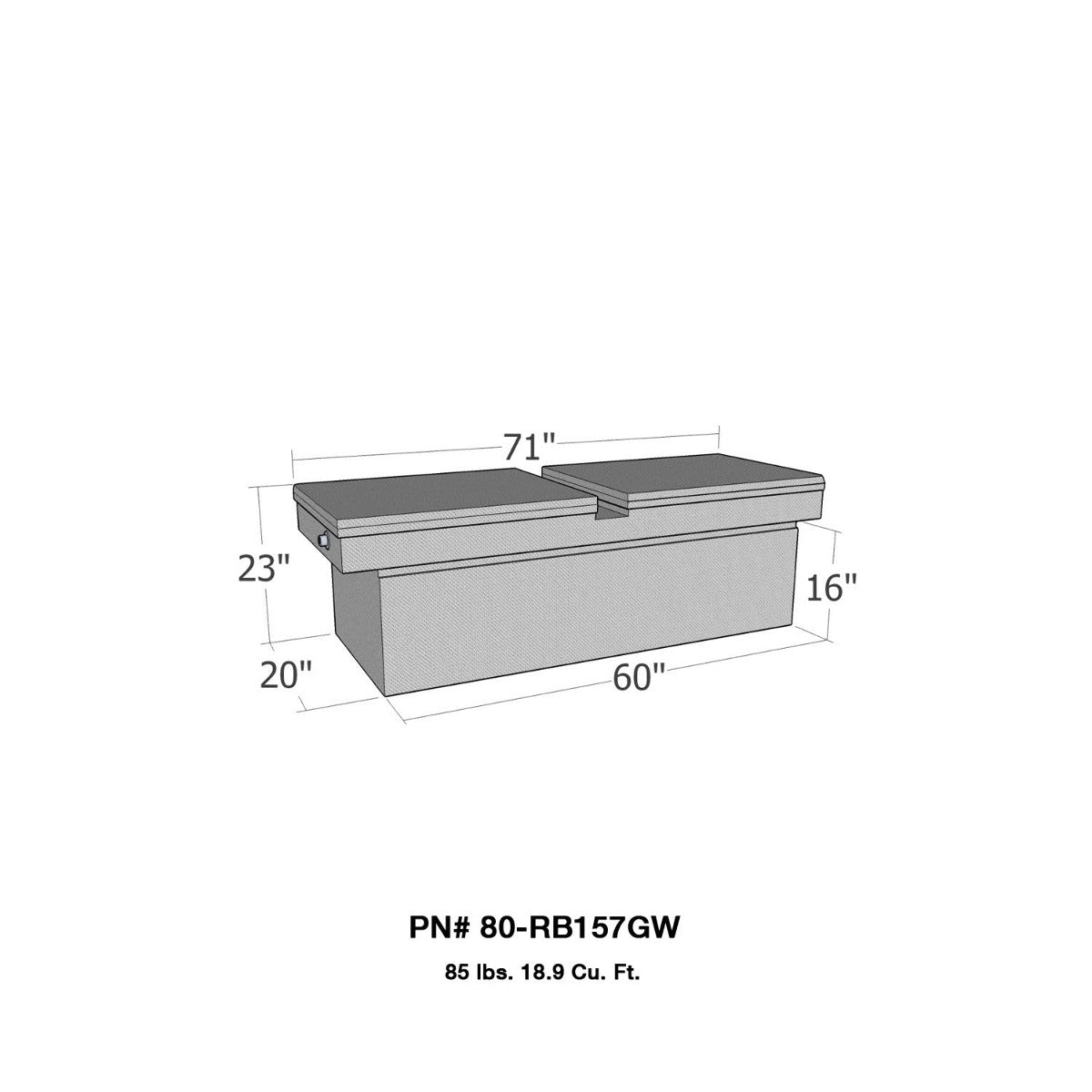Westin Automotive 80-RB157GW Gull Wing Lid Full Size Xtra Deep Overall Dims: 71x20x23 In.; Base Dim: 60x20x16